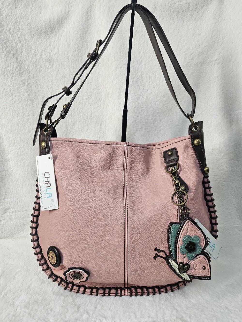 Chala Pink Floral Shoulder Bag with Butterfly Coin Purse Keychain Charm NWT